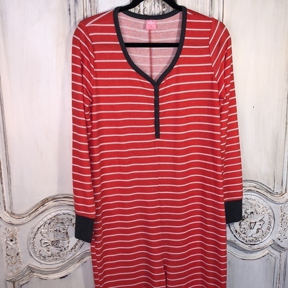 Jenni by Jennifer Moore Intimates Red and White Stripes Long Sleeve Long Johns - Picture 2 of 9